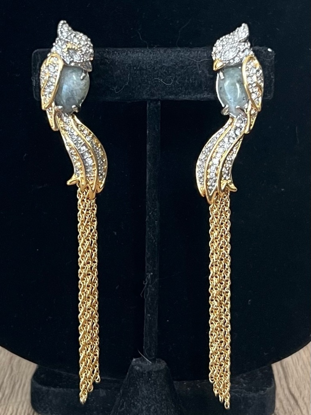 Alexis Bittar “Love Birds” Stone and Rhinestone Costume Clip-On Earrings